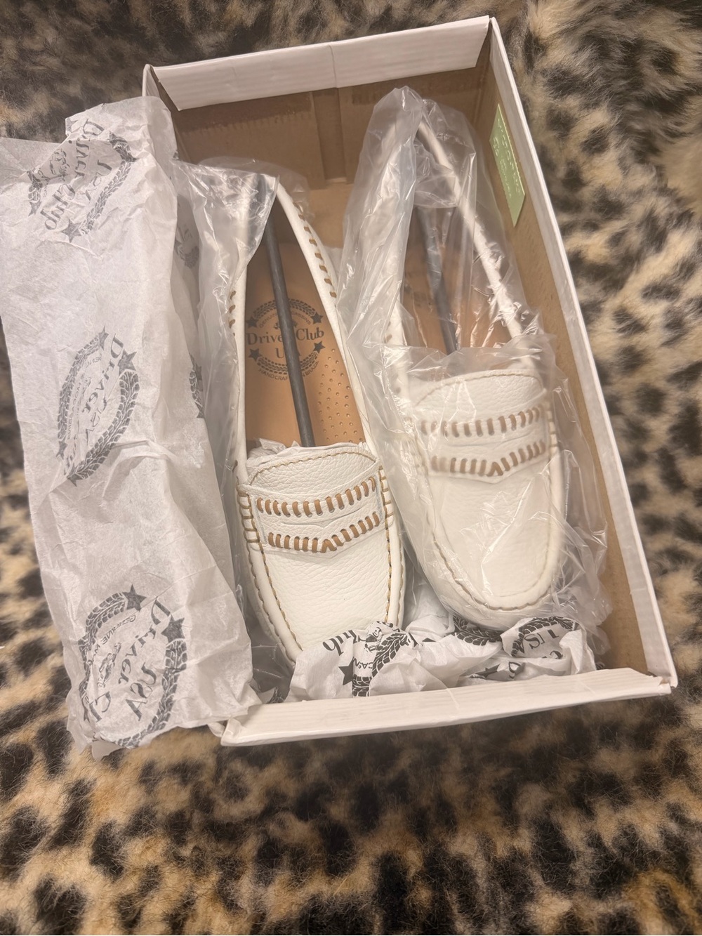 Drivers Club White Leather Moccasin Loafers Ladies